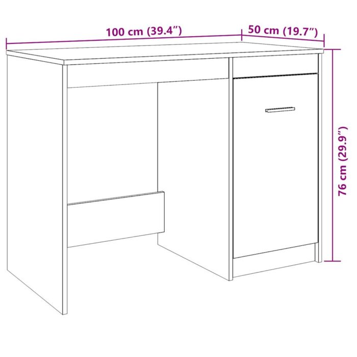Bureau chêne artisanal 100x50x76 cm bois d'ingénierie – Image 9