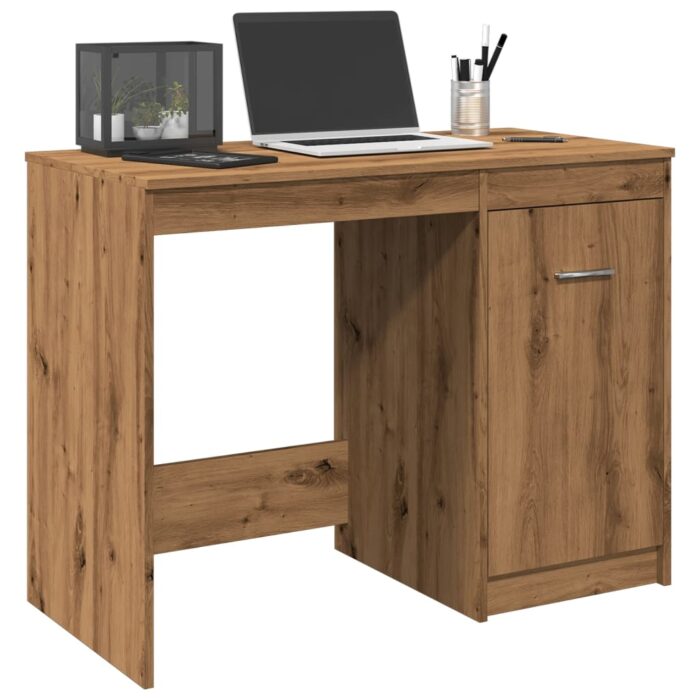 Bureau chêne artisanal 100x50x76 cm bois d'ingénierie – Image 1