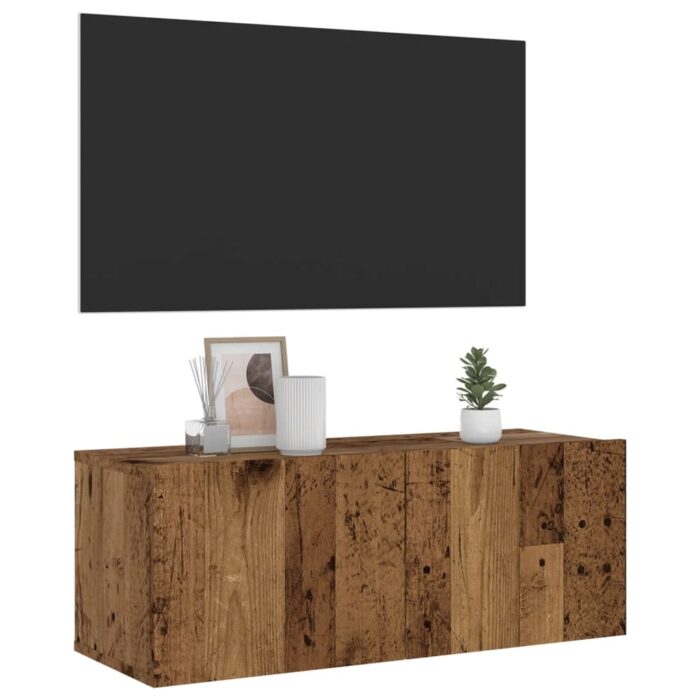 Meuble TV mural vieux bois 80x30x30 cm bois d'ingénierie – Image 1