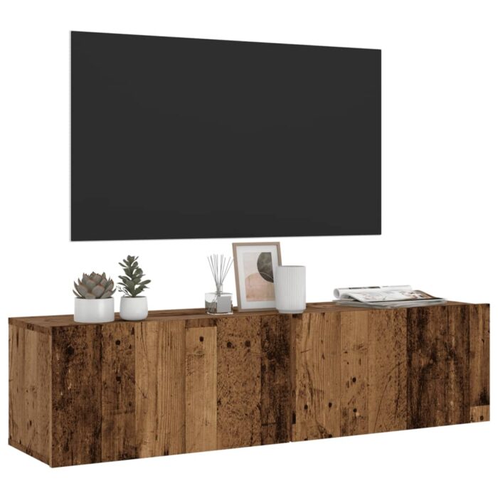 Meuble TV mural vieux bois 120x30x30 cm bois d'ingénierie – Image 1