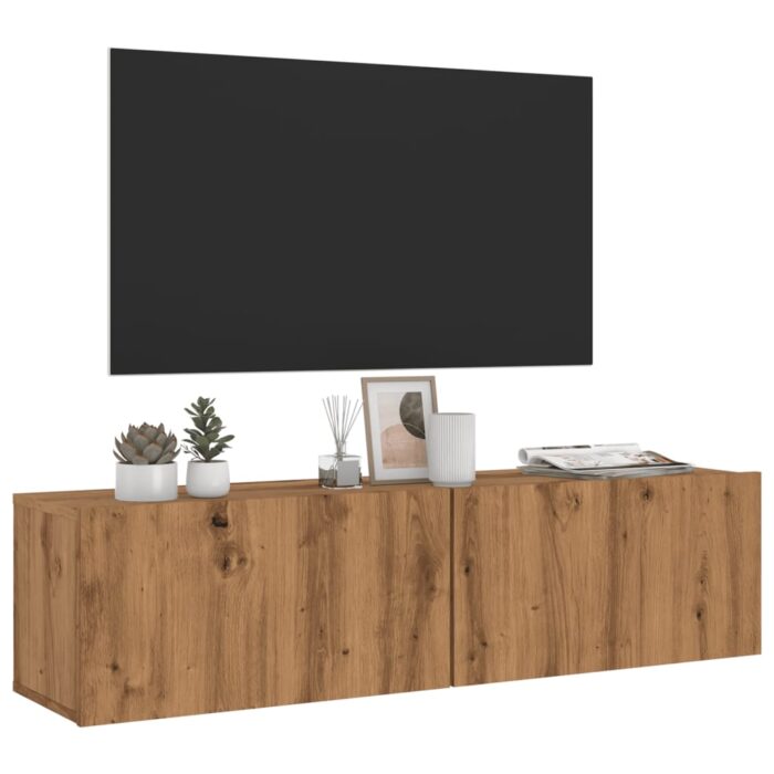 Meuble TV mural chêne artisanal 120x30x30 cm bois d'ingénierie – Image 1