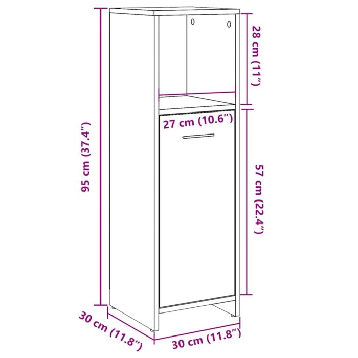 Armoire de salle de bain vieux bois 30x30x95 cm bois ingénierie – Image 8
