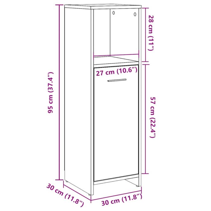 Armoire de bain chêne artisanal 30x30x95 cm bois d'ingénierie – Image 8