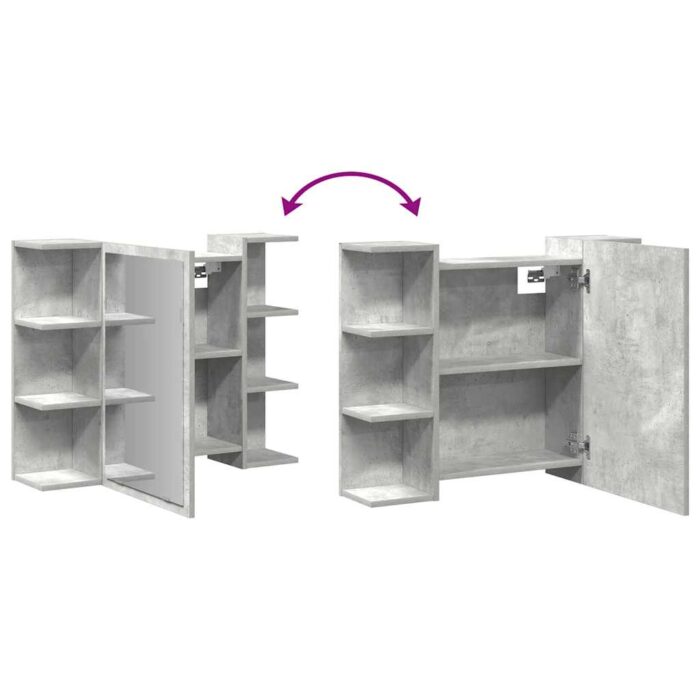Armoire à miroir de bain Gris béton 80x20,5x64 cm Aggloméré – Image 6