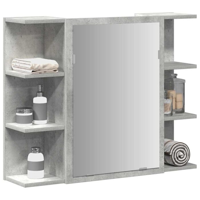 Armoire à miroir de bain Gris béton 80x20,5x64 cm Aggloméré – Image 1