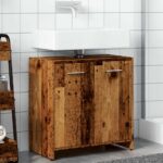 Armoire lavabo de salle de bain vieux bois 60x33x60 cm – Image 2