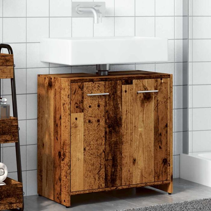 Armoire lavabo de salle de bain vieux bois 60x33x60 cm – Image 2
