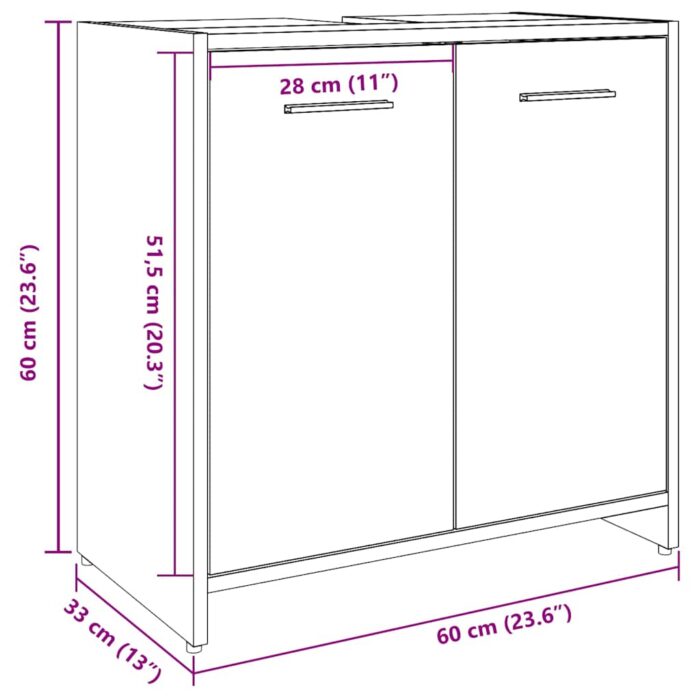 Armoire lavabo de salle de bain vieux bois 60x33x60 cm – Image 9