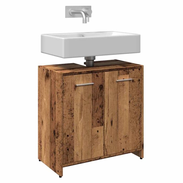Armoire lavabo de salle de bain vieux bois 60x33x60 cm – Image 1