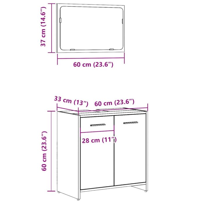 Armoire de bain avec miroir gris béton bois d'ingénierie – Image 8