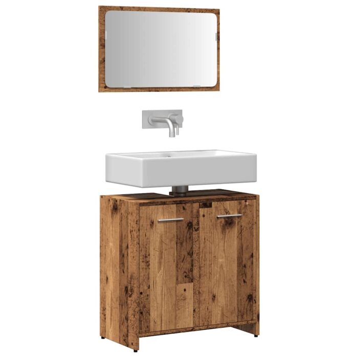 Armoire de salle de bain et miroir vieux bois bois d'ingénierie – Image 1