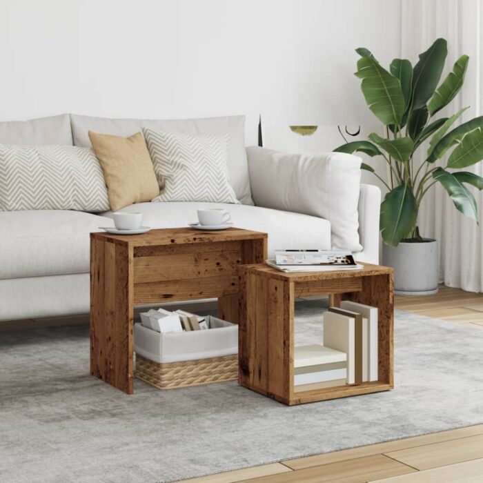 Tables basses gigognes 2 pcs vieux bois bois d'ingénierie – Image 1