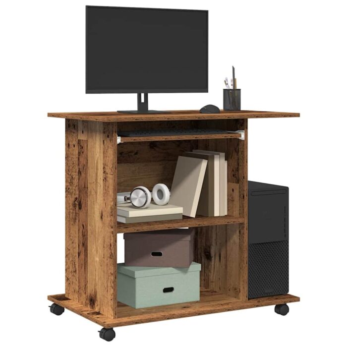 Bureau d'ordinateur vieux bois 80x50x75 cm bois d'ingénierie – Image 1