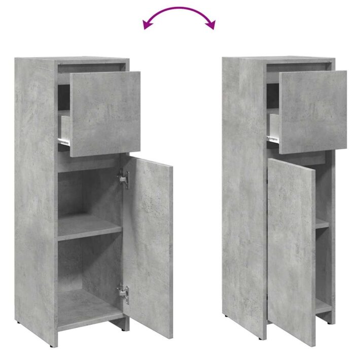 Armoire de salle de bain Gris béton 30x30x95 cm Aggloméré – Image 5