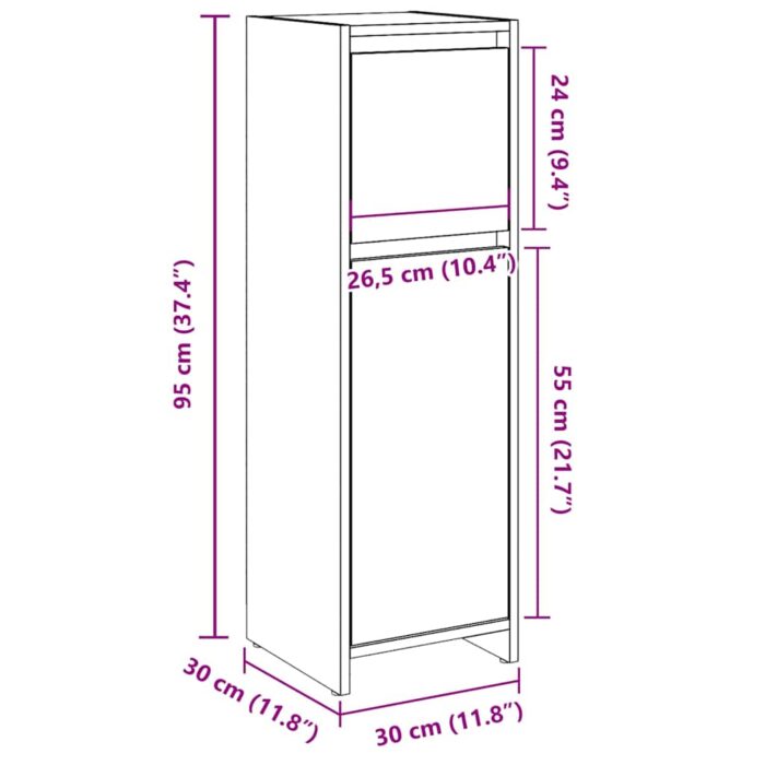 Armoire de salle de bain Gris béton 30x30x95 cm Aggloméré – Image 9