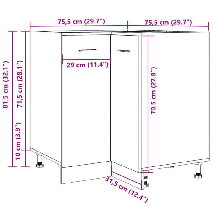 Armoire de cuisine chêne artisanal 75,5x75,5x81,5 cm – Image 9