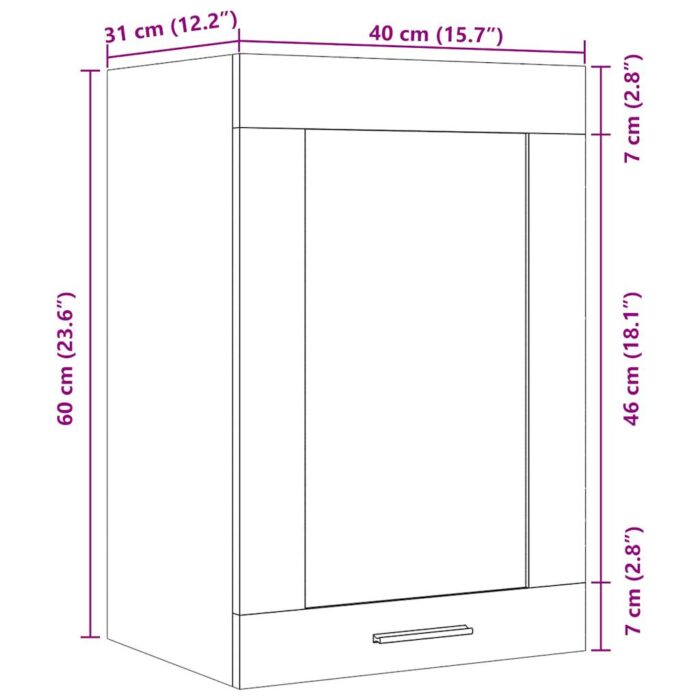 Armoire vitrée suspendue "Lyon" chêne artisanal 40x31x60 cm – Image 11