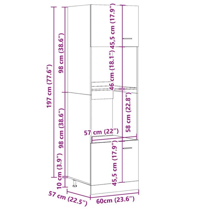 Armoire à micro-ondes Gris béton 60x57x207 cm Aggloméré – Image 11
