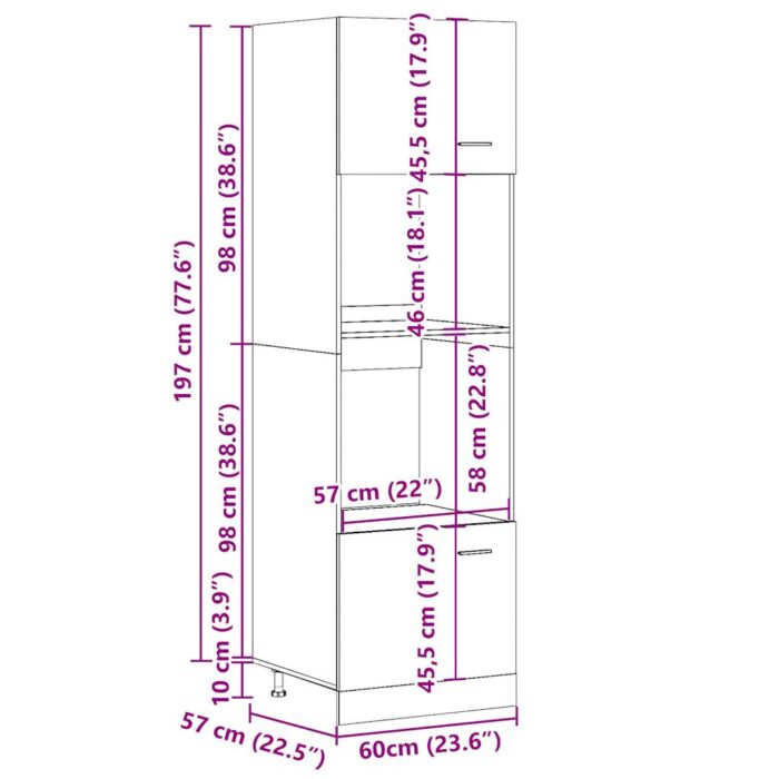 Armoire à micro-ondes "Lyon" vieux bois 60x57x207 cm – Image 12