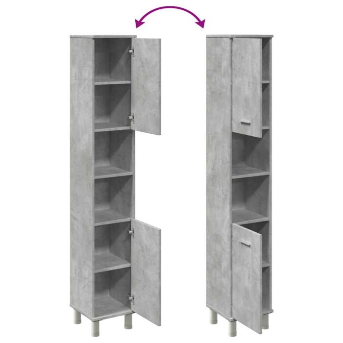 Armoire de salle de bain Gris béton 30x30x179 cm Aggloméré – Image 6