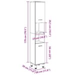 Armoire de salle de bain Gris béton 30x30x179 cm Aggloméré – Image 9