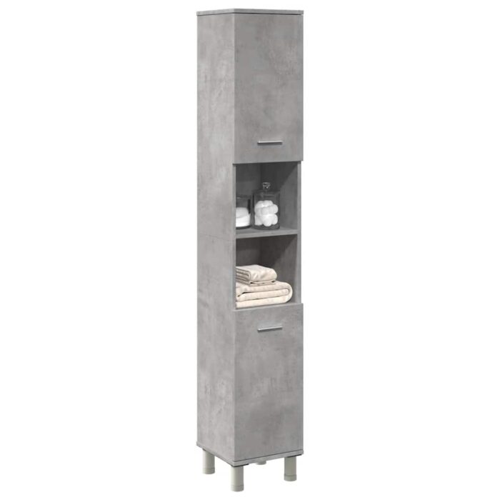 Armoire de salle de bain Gris béton 30x30x179 cm Aggloméré – Image 1