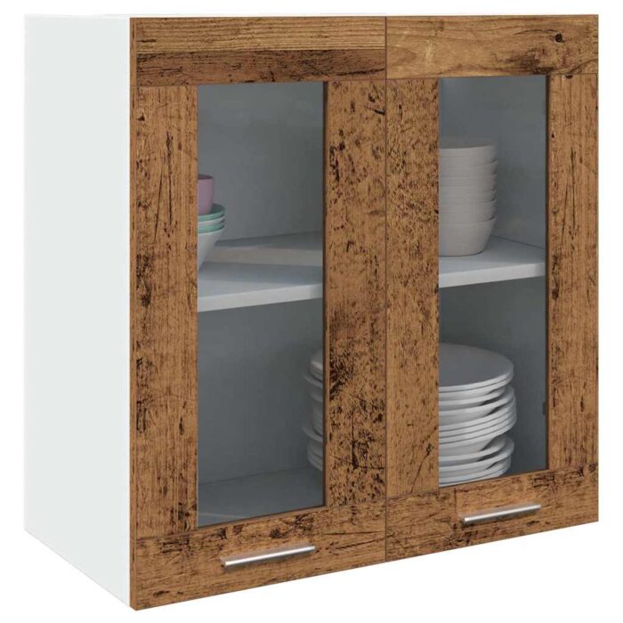 Armoire murale de cuisine avec porte en verre vieux bois – Image 1