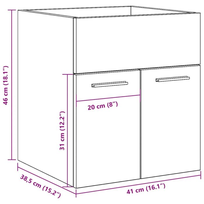 Armoire de lavabo de salle de bain gris béton 41x38,5x46 cm – Image 8