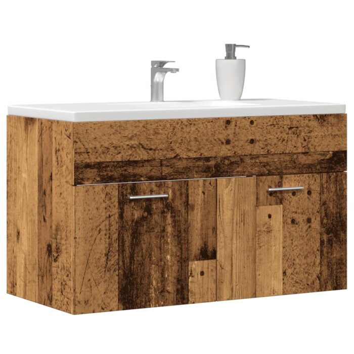 Meuble lavabo de salle de bain vieux bois bois d'ingénierie – Image 1