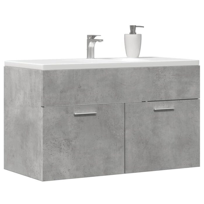 Armoire de lavabo de salle de bain gris béton bois d'ingénierie – Image 1