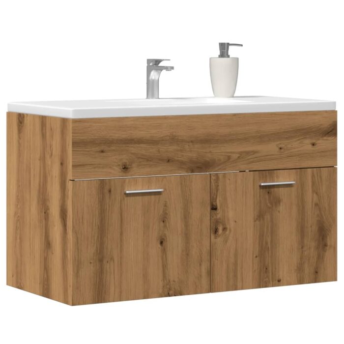 Armoire lavabo de salle de bain chêne artisanal bois ingénierie – Image 1