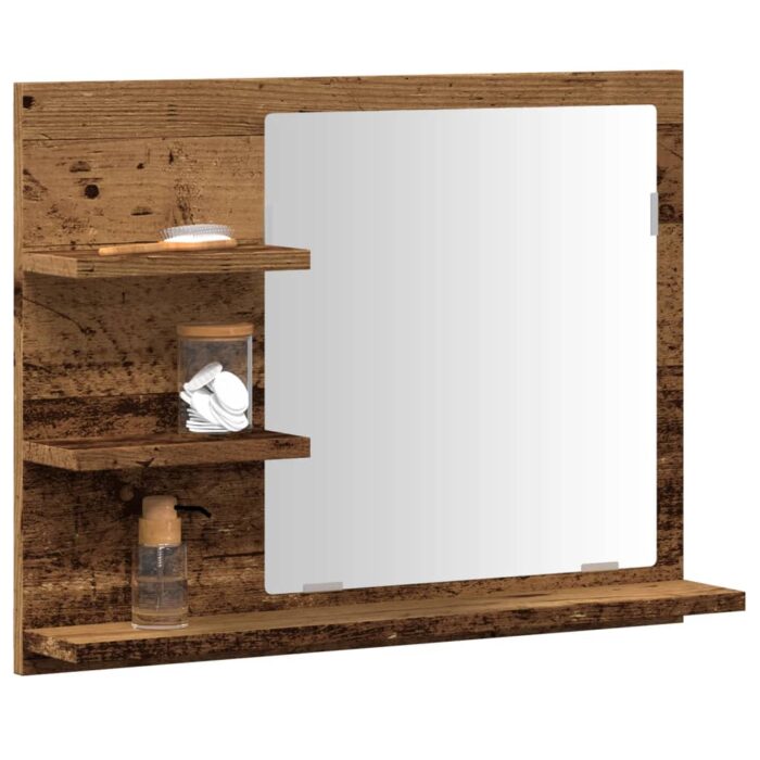 Armoire à miroir de salle de bain vieux bois bois d'ingénierie – Image 1