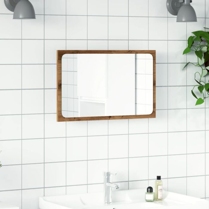 Miroir de salle de bain avec lumière LED chêne artisanal – Image 2