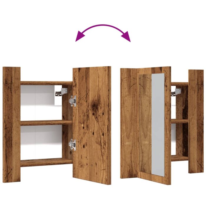 Armoire de salle de bain à miroir LED vieux bois 40x12x45 cm – Image 9