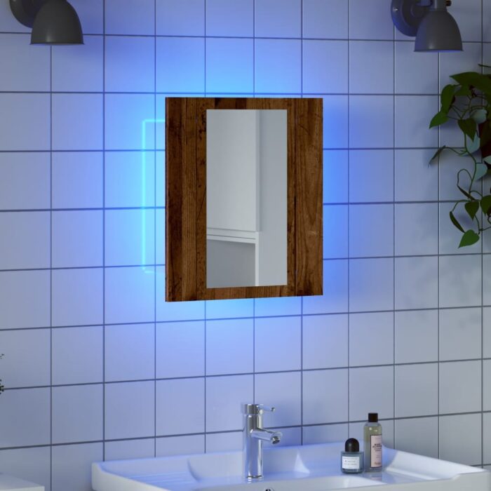 Armoire de salle de bain à miroir LED vieux bois 40x12x45 cm – Image 1
