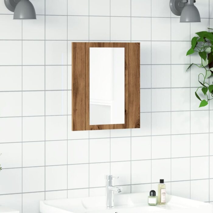 Armoire de salle de bain miroir LED chêne artisanal 40x12x45 cm – Image 2