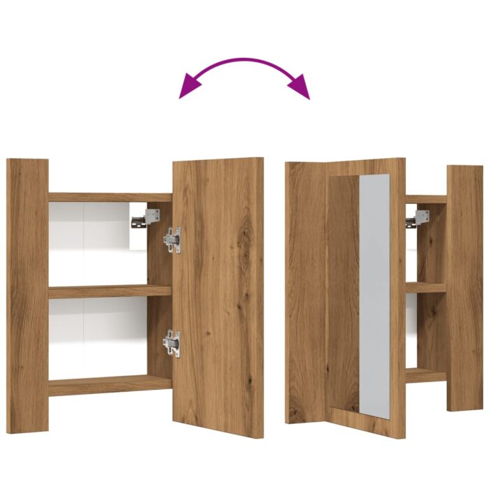 Armoire de salle de bain miroir LED chêne artisanal 40x12x45 cm – Image 9