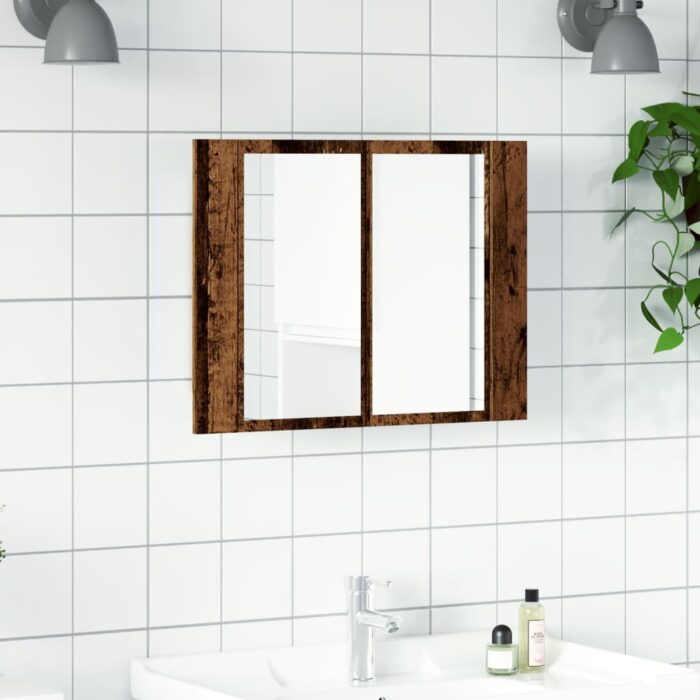Armoire à miroir LED vieux bois 60x12x45 cm bois d'ingénierie – Image 2