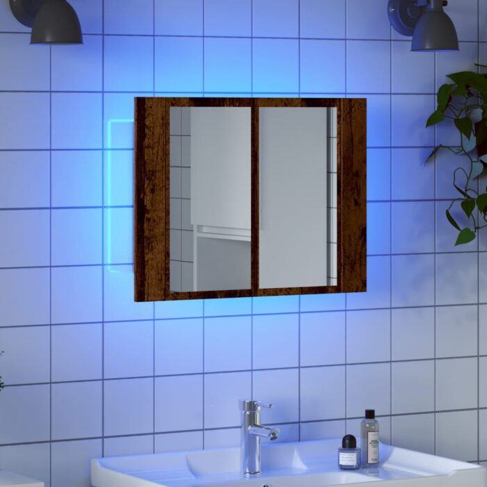 Armoire à miroir LED vieux bois 60x12x45 cm bois d'ingénierie – Image 1