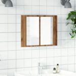 Armoire à miroir LED chêne artisanal 60x12x45cm bois ingénierie – Image 2