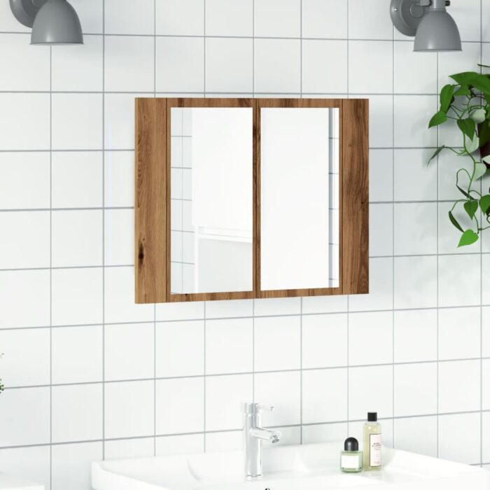 Armoire à miroir LED chêne artisanal 60x12x45cm bois ingénierie – Image 2