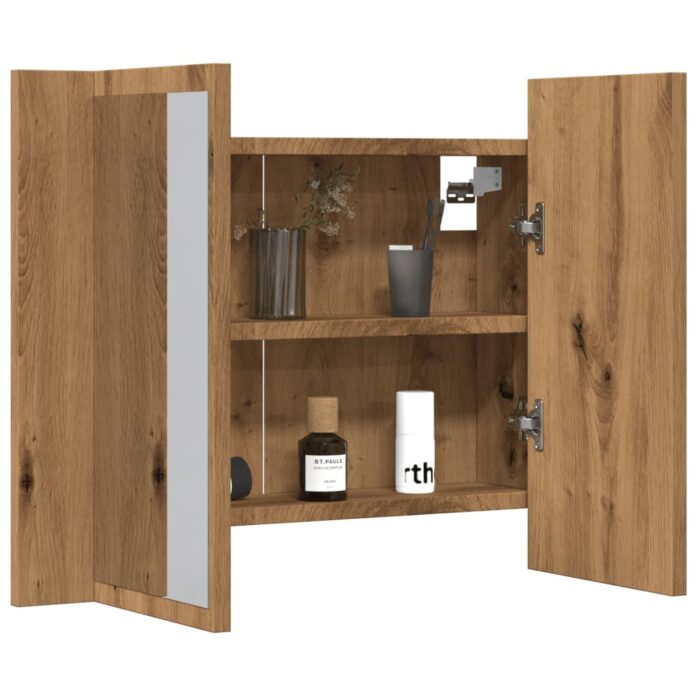 Armoire à miroir LED chêne artisanal 60x12x45cm bois ingénierie – Image 3