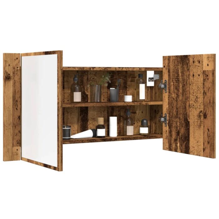 Armoire à miroir LED vieux bois 90x12x45 cm bois d'ingénierie – Image 3