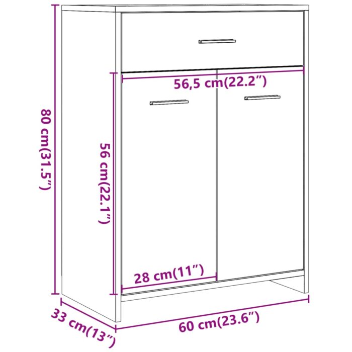 Armoire de salle de bain Gris béton 60x33x80 cm Aggloméré – Image 8