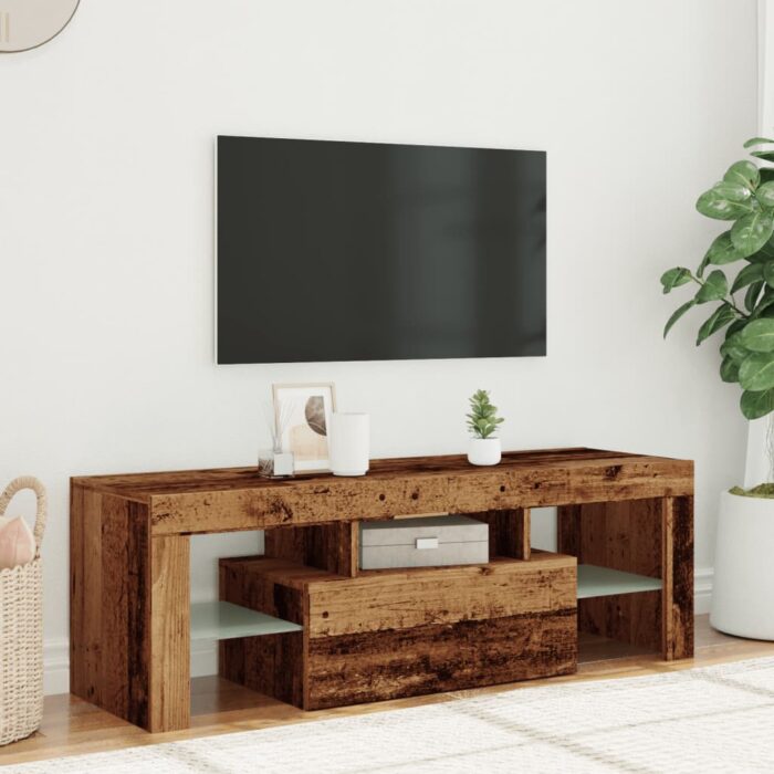 Meuble TV avec lumières LED vieux bois bois d'ingénierie – Image 2