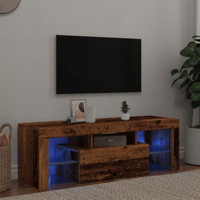 Meuble TV avec lumières LED vieux bois bois d'ingénierie – Image 1