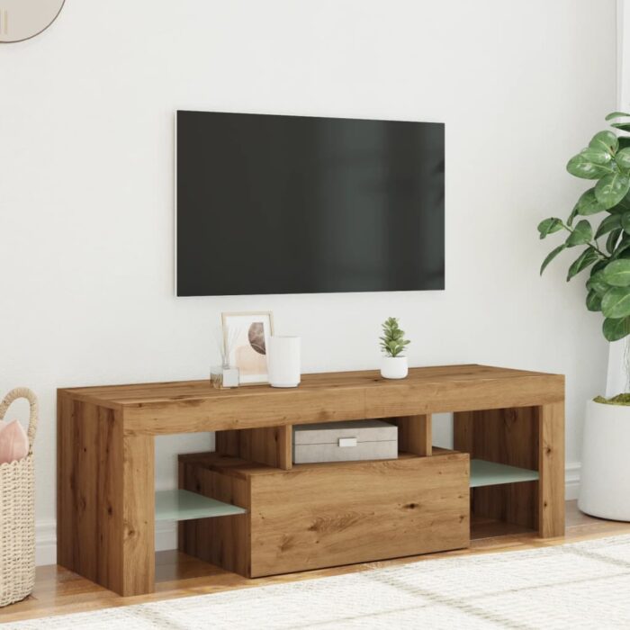 Meuble TV avec lumières LED chêne artisanal bois d'ingénierie – Image 2