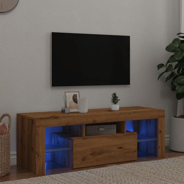 Meuble TV avec lumières LED chêne artisanal bois d'ingénierie – Image 1