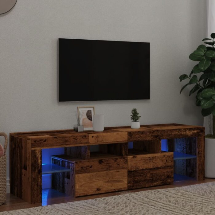 Meuble TV avec lumières LED vieux bois bois d'ingénierie – Image 1