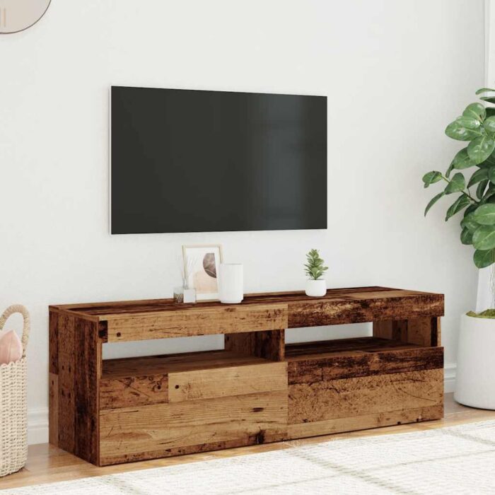 Meuble TV avec lumières LED vieux bois bois d'ingénierie – Image 2